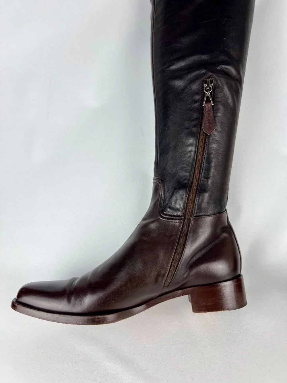 Alaia Womens Brown Leather Over the Knee Boots Low Heel Italy size EU 40 US 10